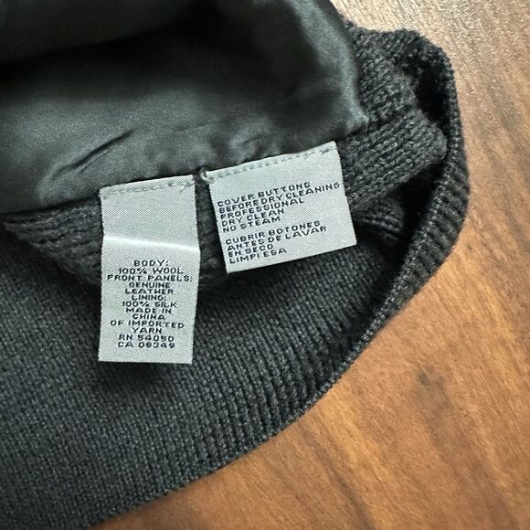 AK ANNE KLEIN Gray Brown Cardigan Jacket LEATHER SILK WOOL XL - Picture 4 of 5